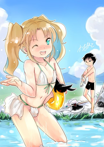 [かなひと] 武装（してない）ツインテ男の娘と川遊び