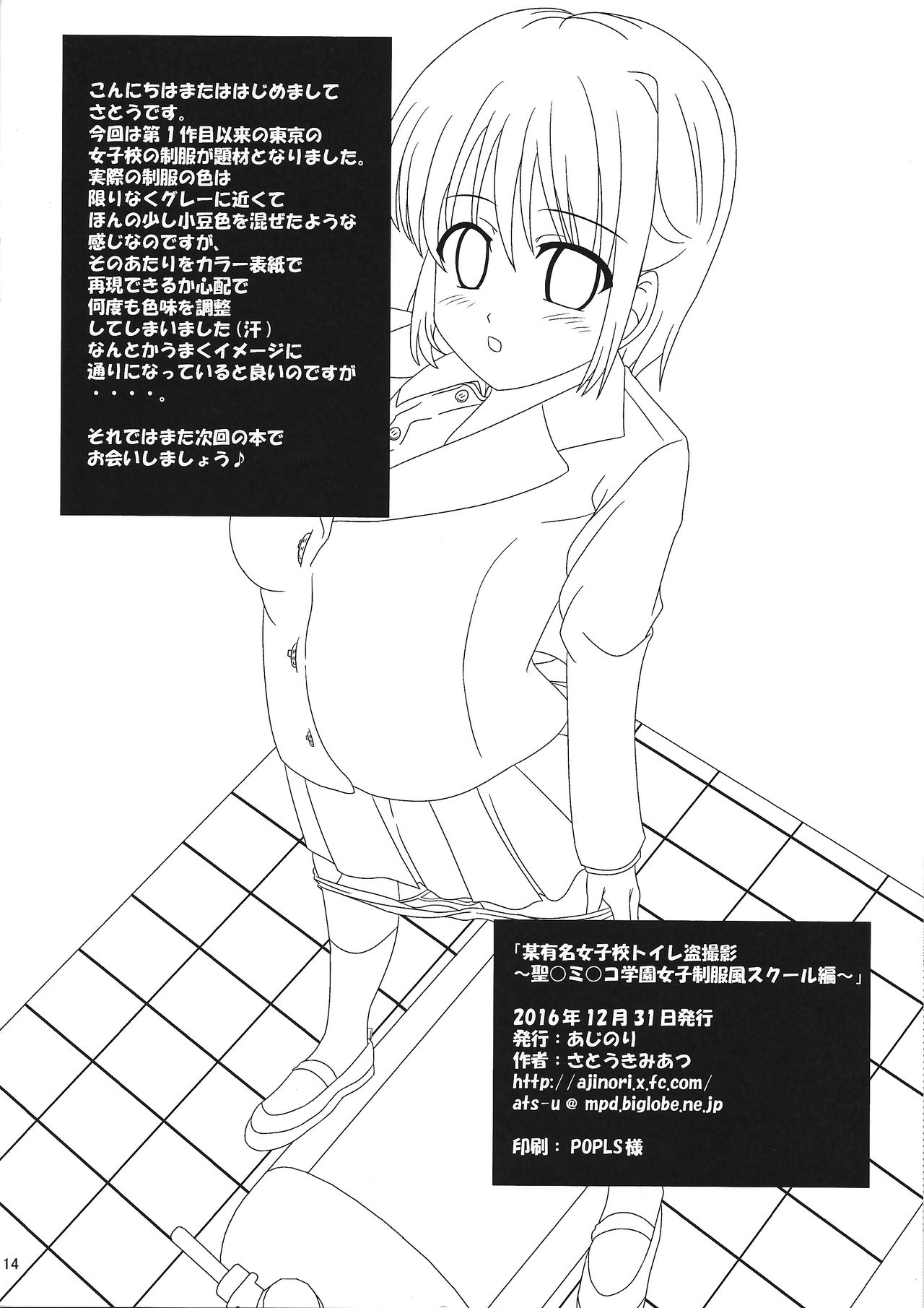 (C91) [あじのり (さとうきみあつ)] 某有名女子校トイレ盗撮～聖○ミ○コ学園女子制服風スクール編～