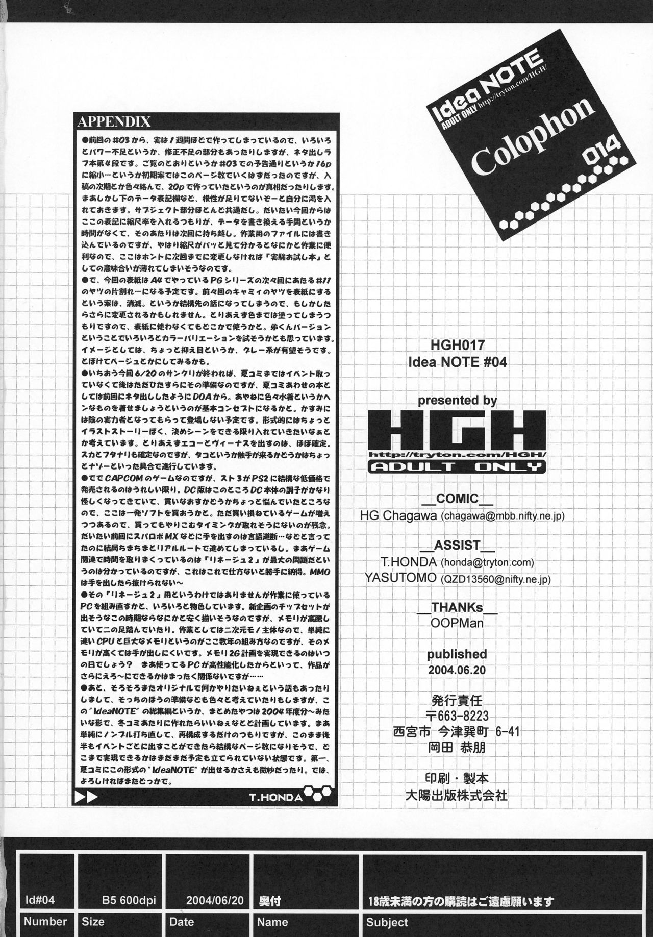 (サンクリ24) [HGH (HG茶川)] Idea NOTE #04 (ストリートファイター)