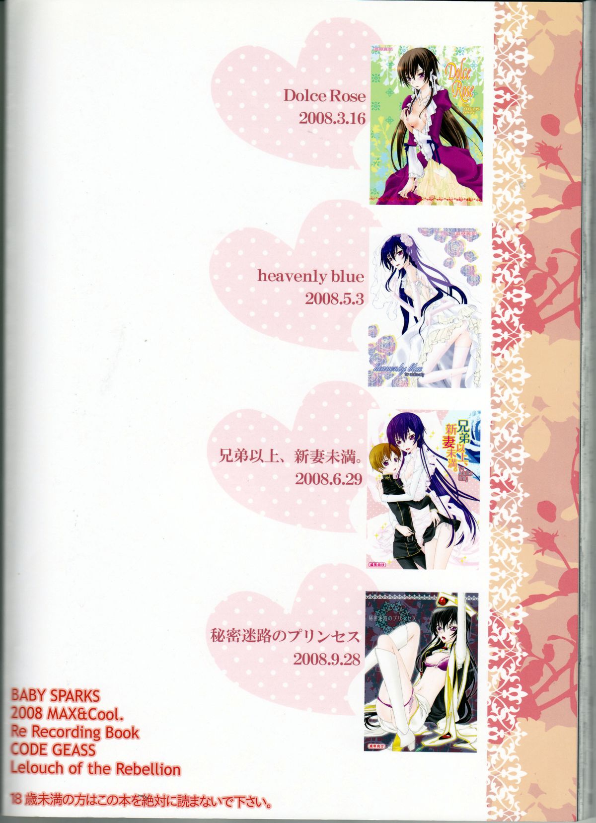 (C75) [MAX&Cool. (さわむらきな)] BABY SPARKS ベイビースパーク 2008 再録集 (コードギアス 反逆のルルーシュ) [英訳]