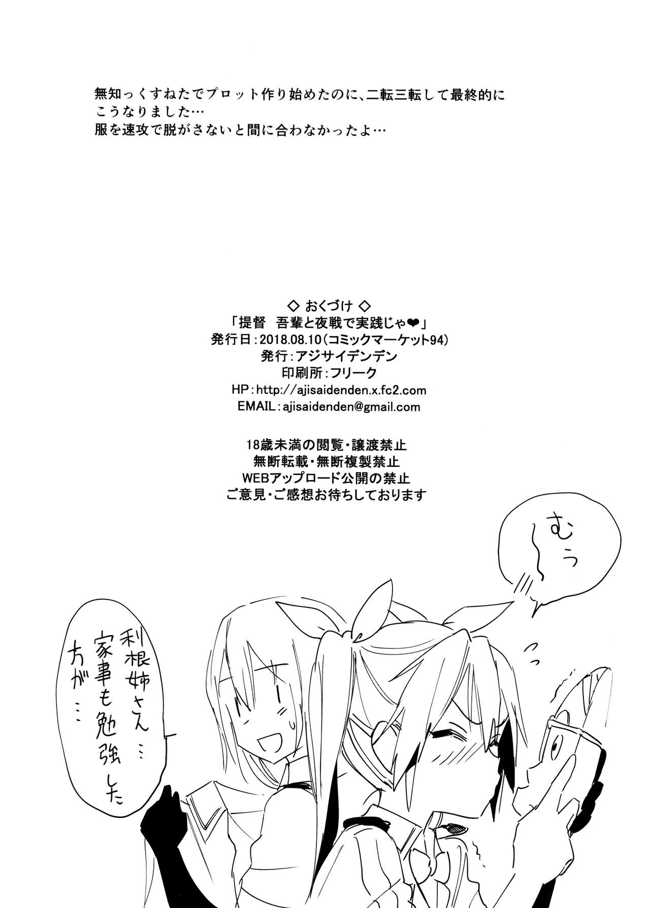 (C94) [アジサイデンデン (川上六角、小鳥遊レイ)] 提督よ 吾輩と夜戦で実践じゃ (艦隊これくしょん -艦これ-)