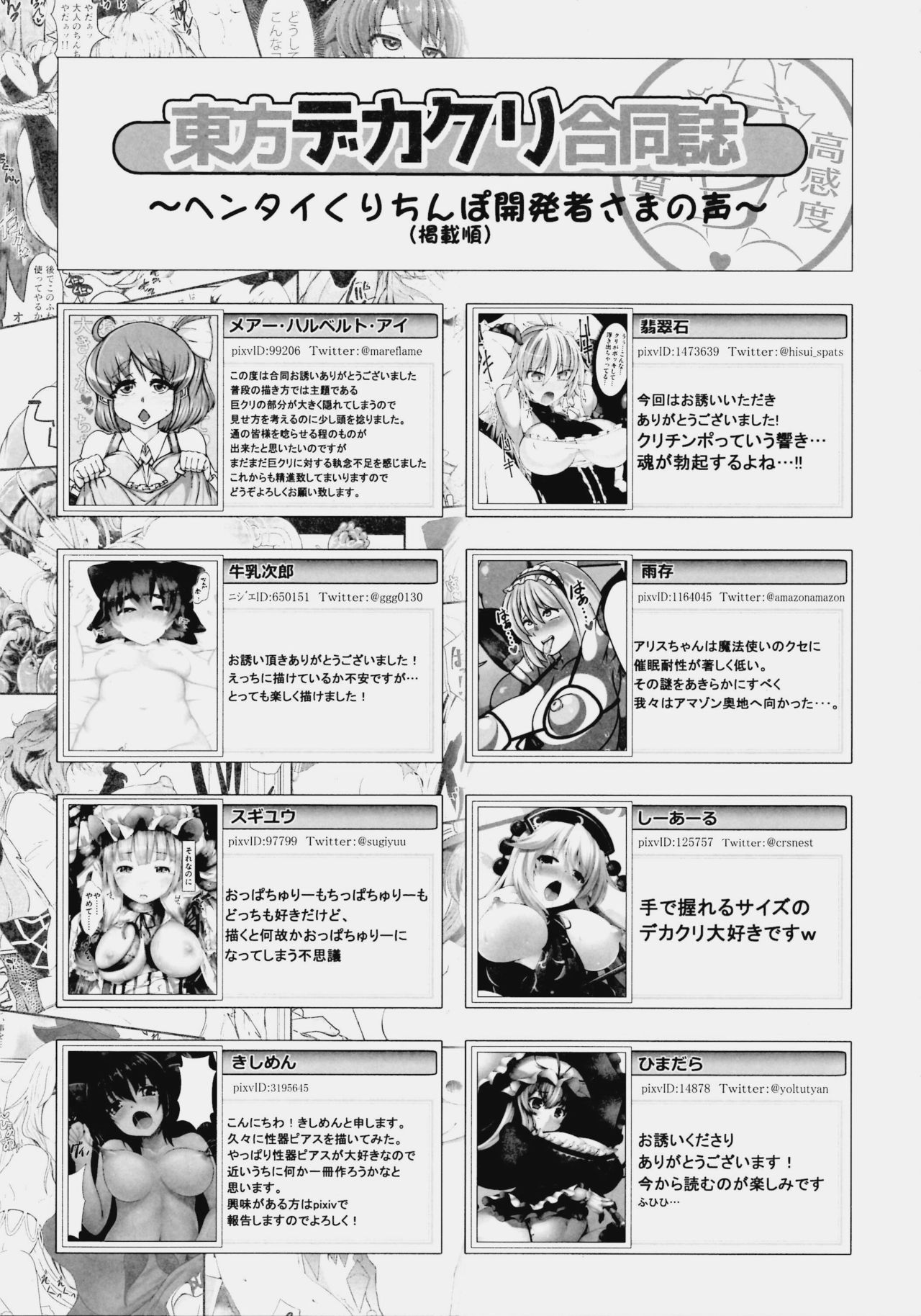 (C93) [ソッティーロネーロ (よろず)] 東方デカクリ合同誌 わたしのクリちゃんしこしこしないで～ (東方Project)