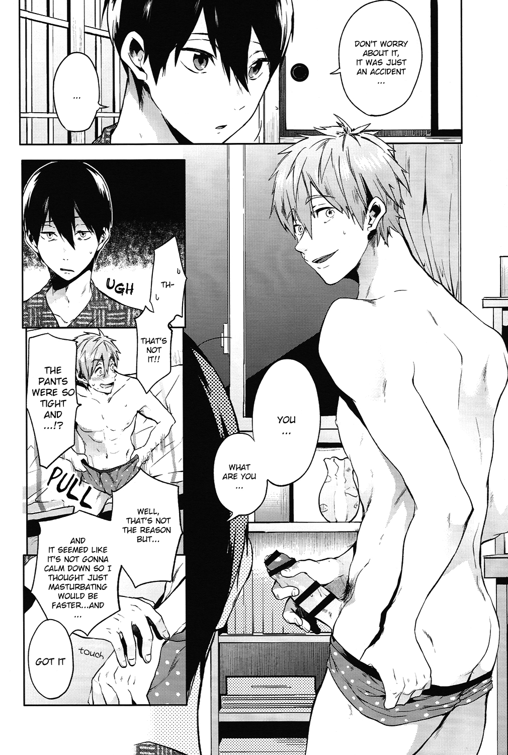 (恋愛シャチュエーション) [あめりかん☆ろっく (コタロー)] ハルのぱんつ。 (Free!) [英訳]
