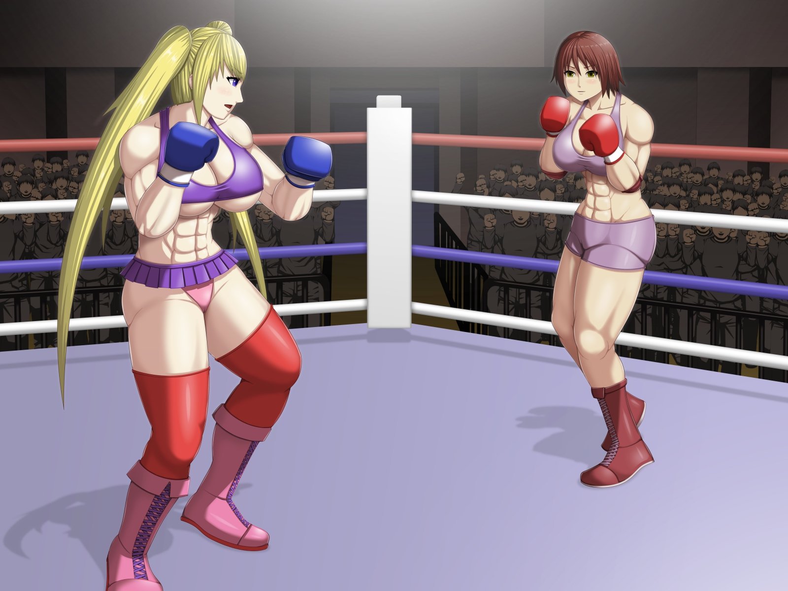 破裂する巨乳の女の子の間のボクシングの戦い