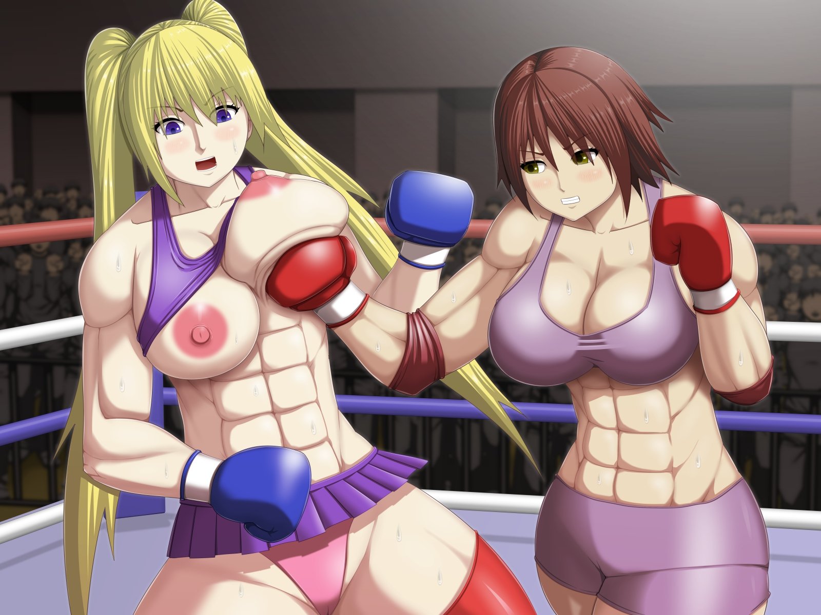 破裂する巨乳の女の子の間のボクシングの戦い