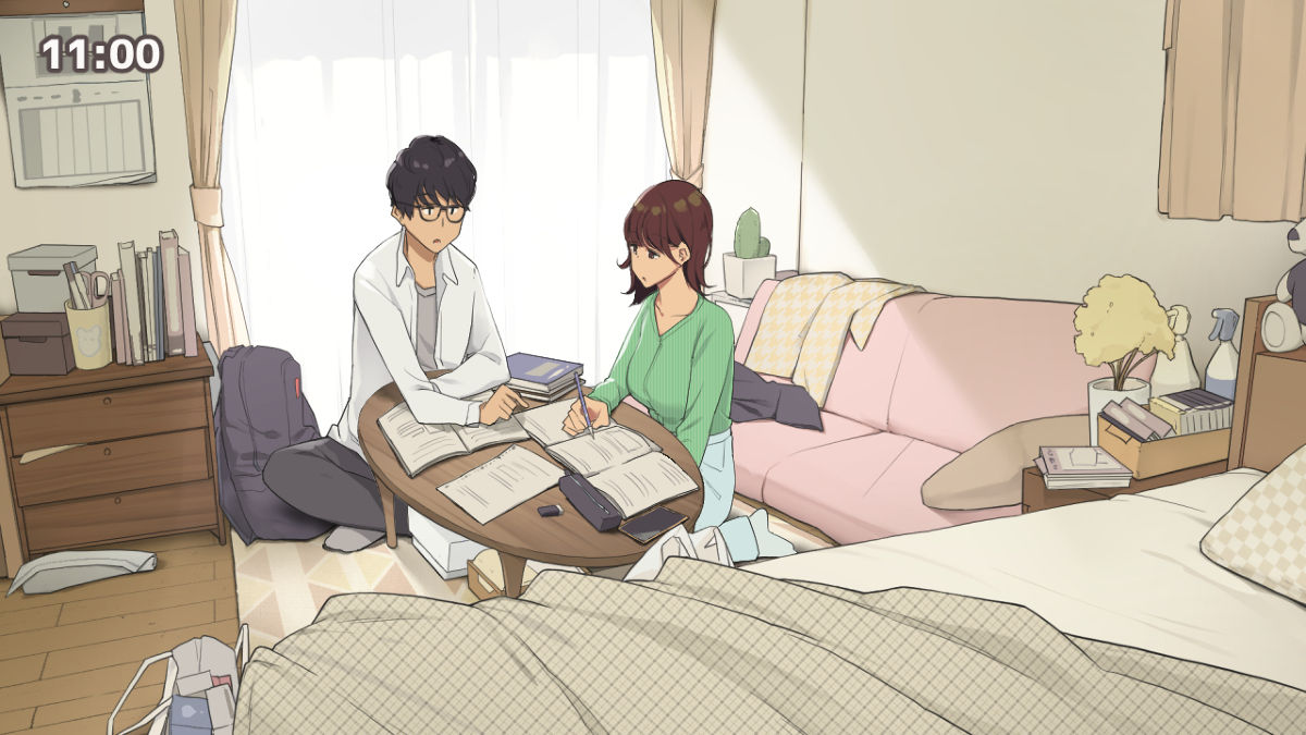 [わかまつ] 一人暮らしの女子大生のお部屋、友達と一日集中して勉強会しようと決めた日 [英訳]