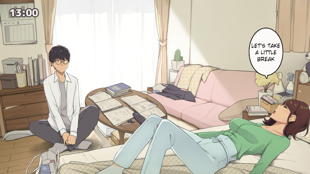[わかまつ] 一人暮らしの女子大生のお部屋、友達と一日集中して勉強会しようと決めた日 [英訳]