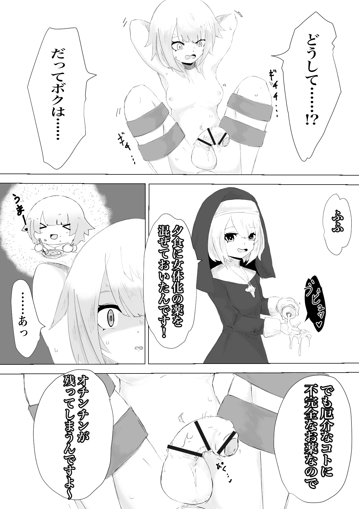 [ぱ～みっしょん (電動もなか)] 邪教シスターに女体化されオチン〇ンを没収されるお話